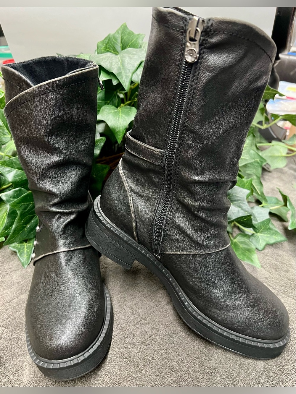 Women's Blowfish Malibu Vegan Black Mid-Calf Venice Zipper Boots,  Size US 6.5